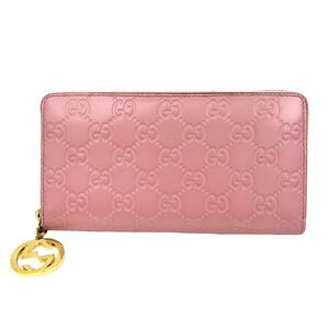 Gucci Interlocking GG Guccissima Zip Around Long Wallet Leather Pink